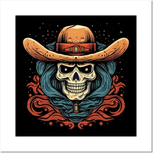 Retro Cowboy Western Style Skull Posters and Art